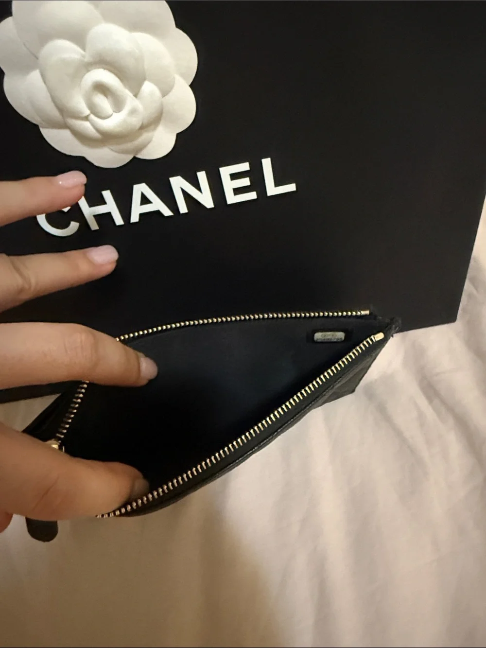 CHANEL Black Quilted Leather Card Holder Clutch with Gold CC Plaque